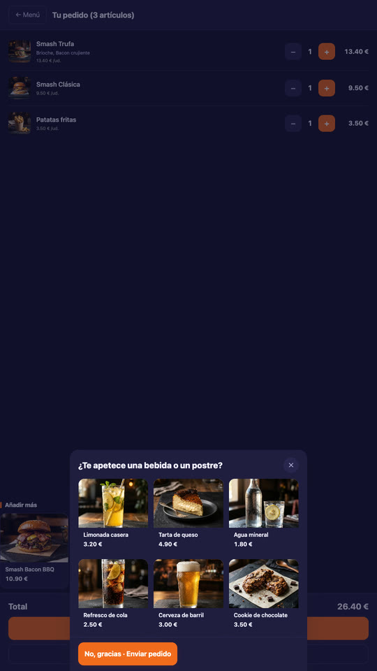 Before sending, the kiosk offers a drink or dessert with photos.